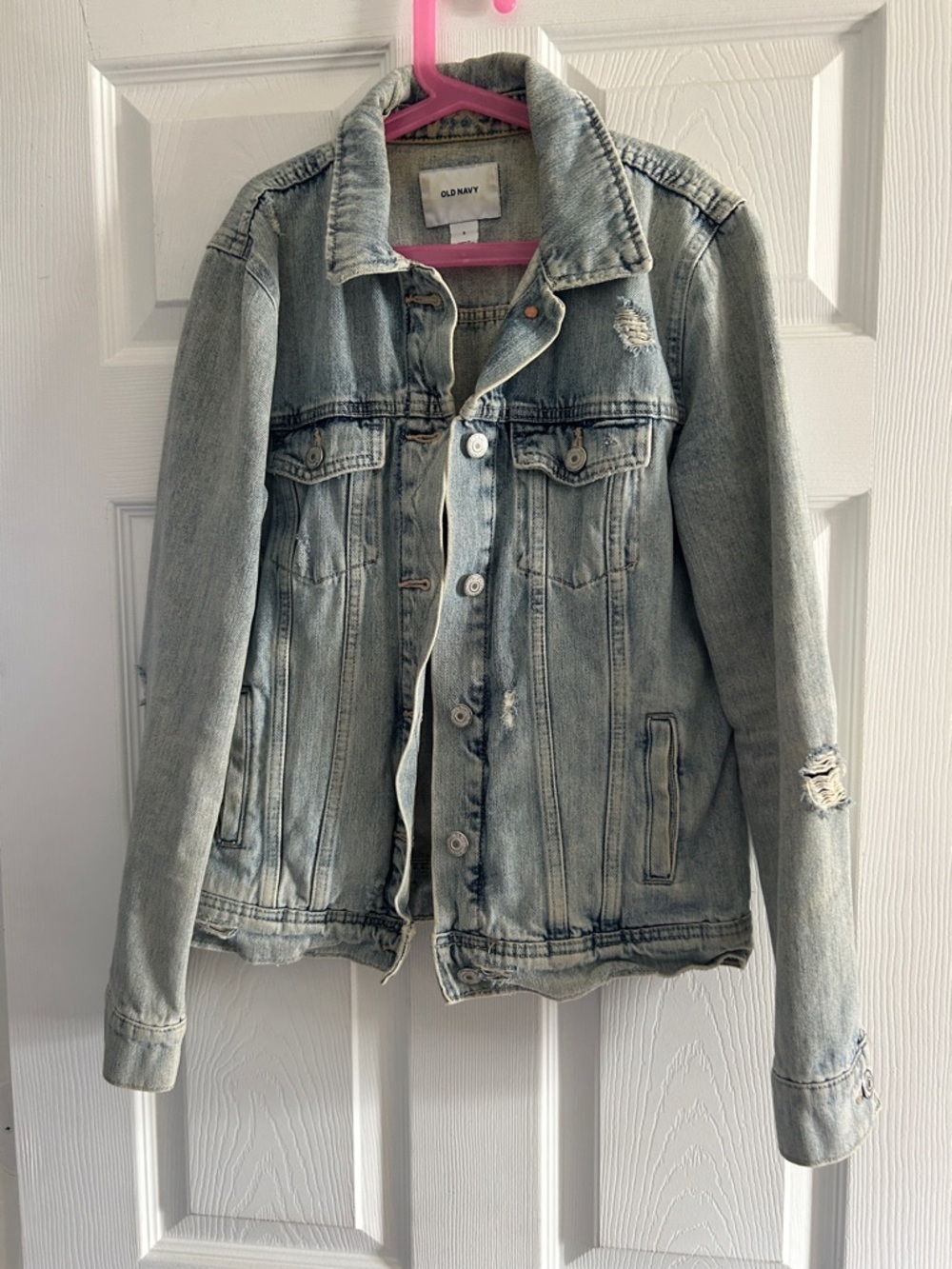 Old Navy Faded Light Blue Distressed Denim Jacket